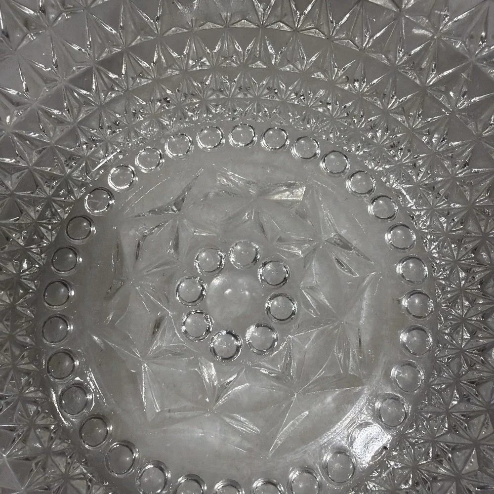 Hobnail Pressed Clear Glass Bowl Handled Scalloped Edge Diamond Vintage OLA05